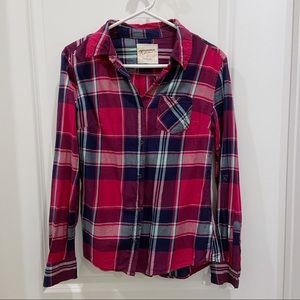 Arizona Pink and Blue Plaid Button Down Long Sleeve Shirt Size S